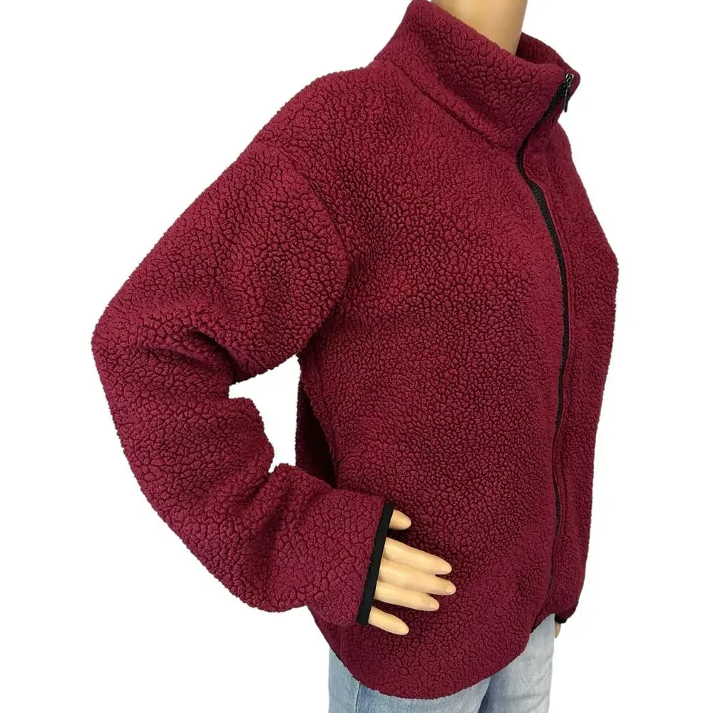 Victoria's Secret PINK Zip Sherpa Teddy Jacket Ruby Red Size S
